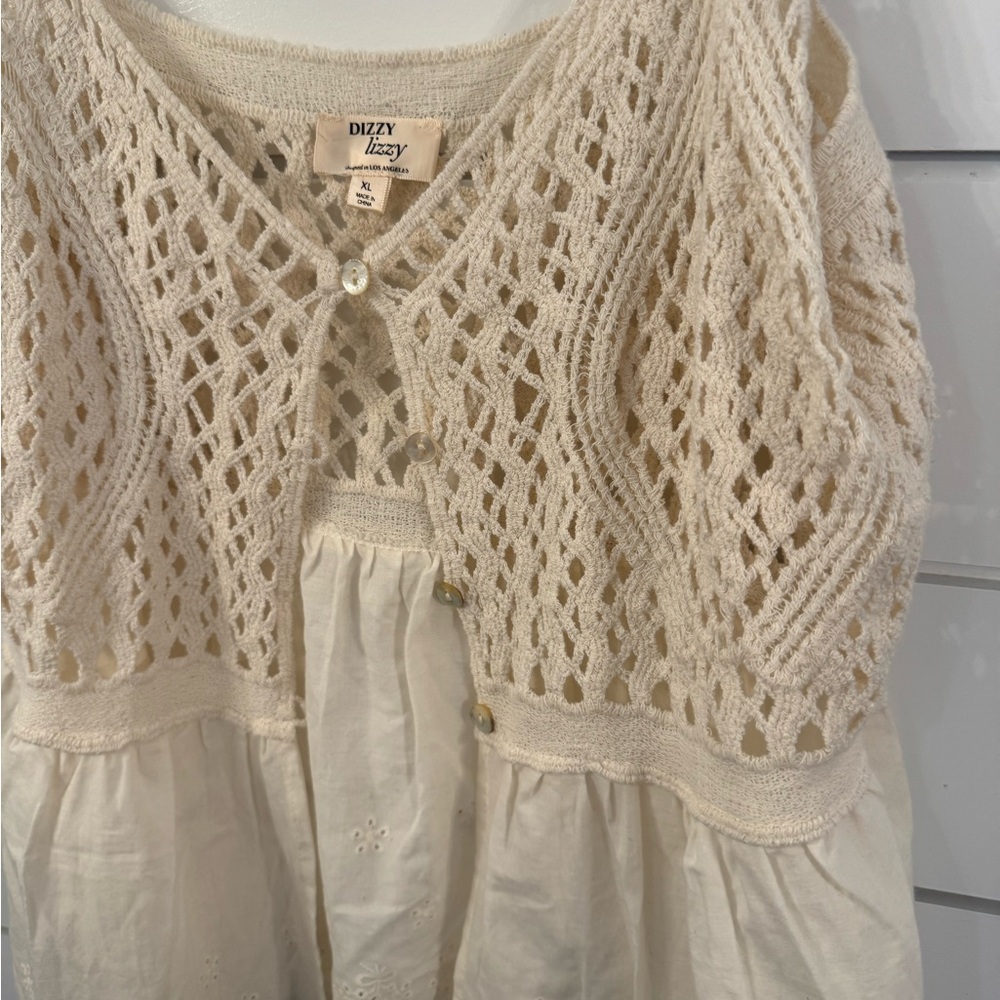 Women's Cream Crochet Tank Top - Lightweight Summer Layer - Picture 4 of 11